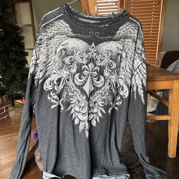 VINTAGE MENS AFFLICTION THERMAL LONGSLEEVE REVERSIBLE DISTRESSED FIGHTER XL/XXL - Picture 6 of 9